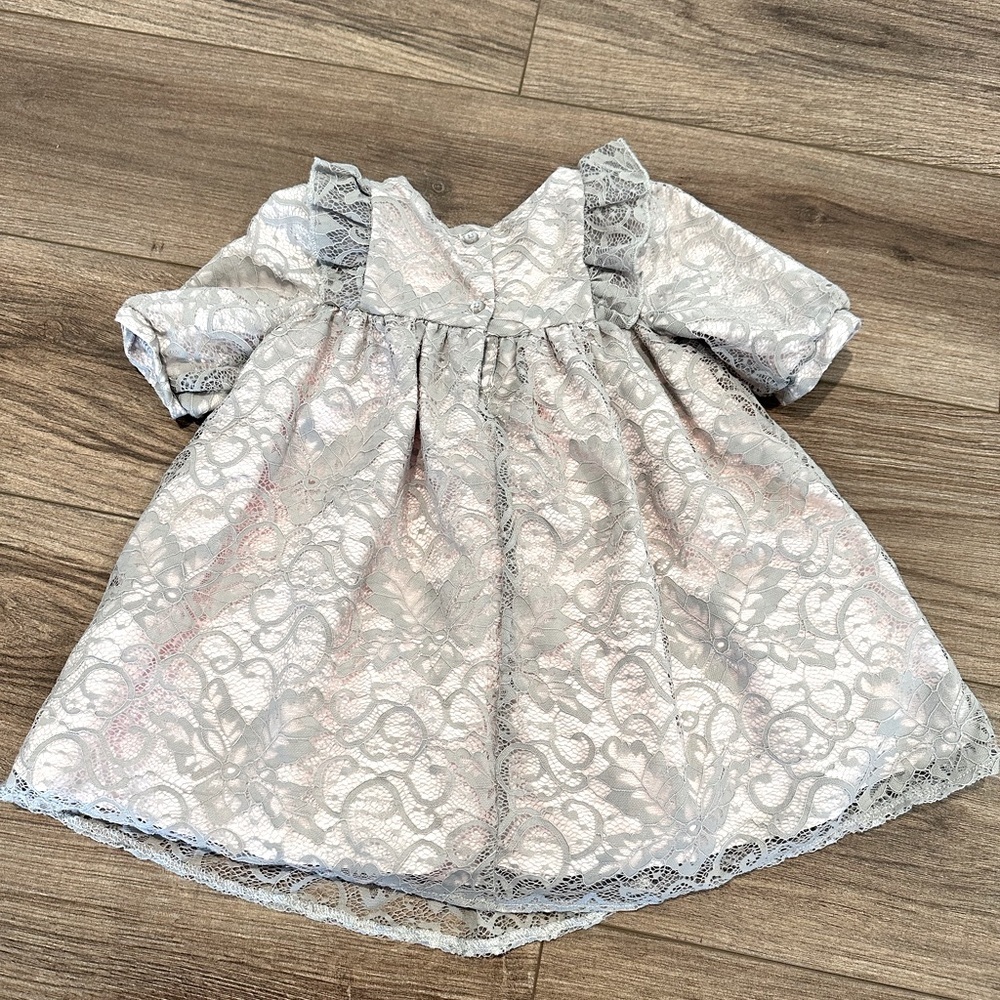 NWOT Laura Ashley 24 Months Gray and Pink Lace Dress - Picture 7 of 10